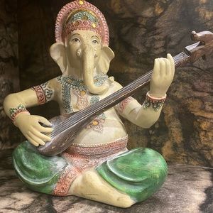 12” statue of Lord Ganesha playing sitar